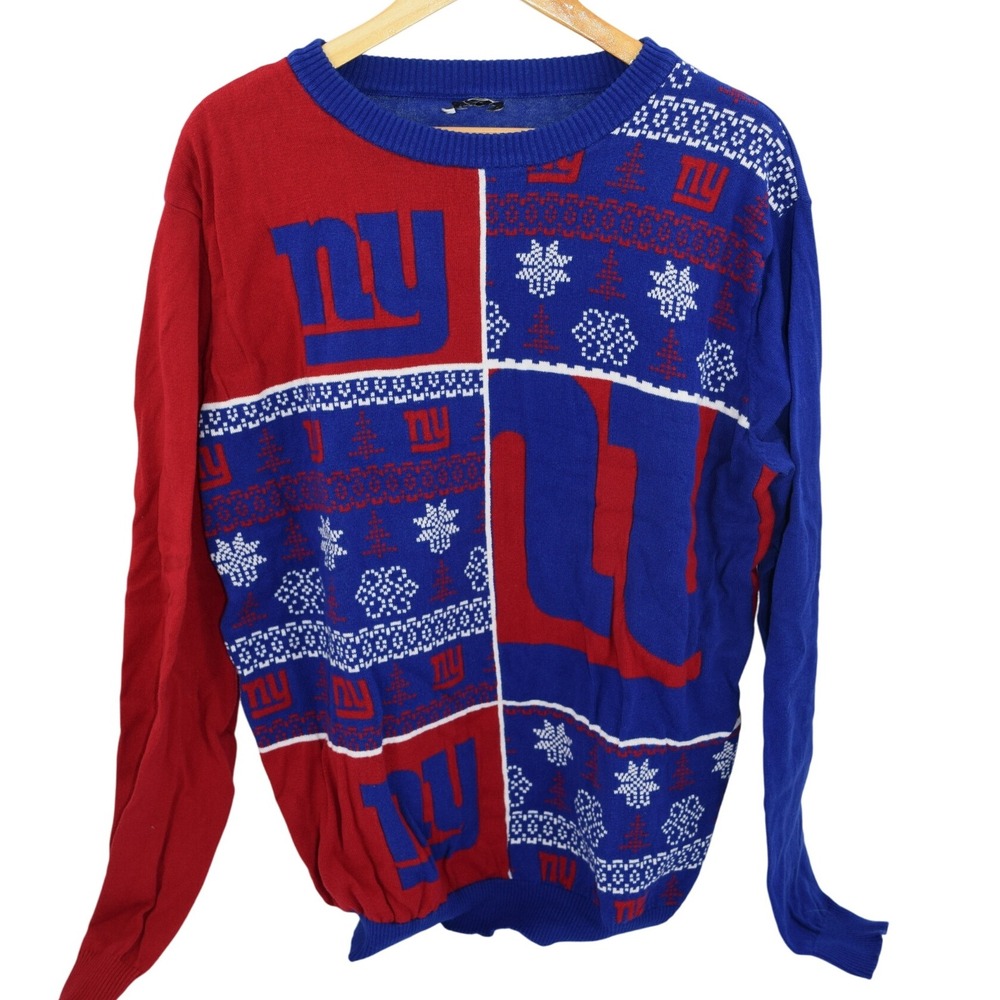 New York Giants NFL Ugly Christmas Sweater Red Blue NY Logo Winter Knit
